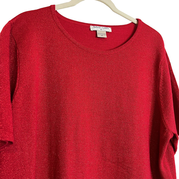 Allison Daley II Womens Short Sleeve Sweater Plus Size 2X Sparkly Red Holiday - Picture 2 of 6